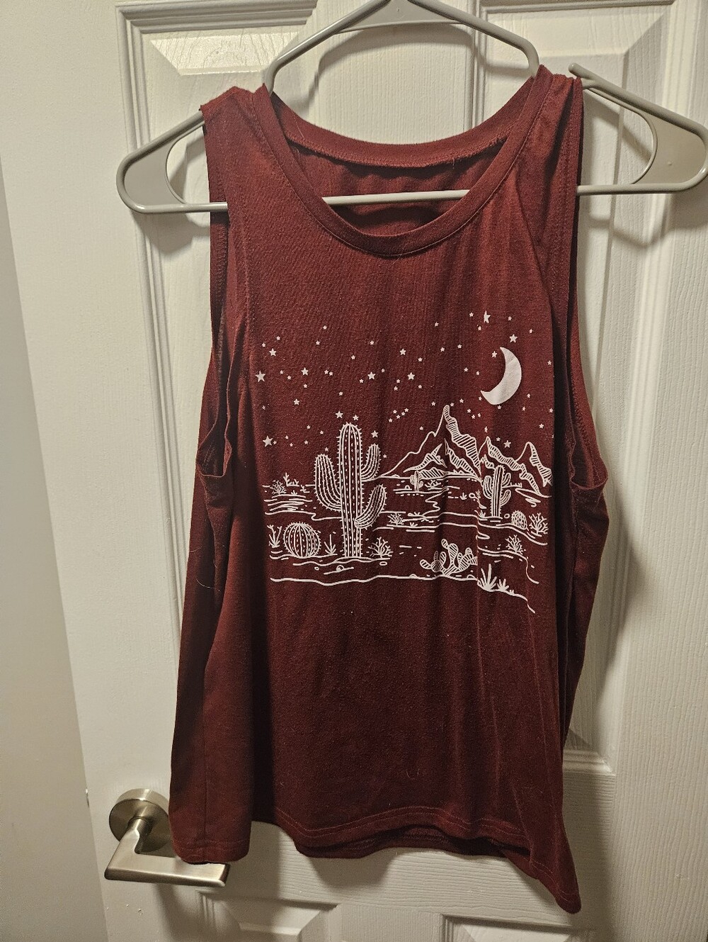 Desert Night Graphic Muscle Tank - Maroon with White Print